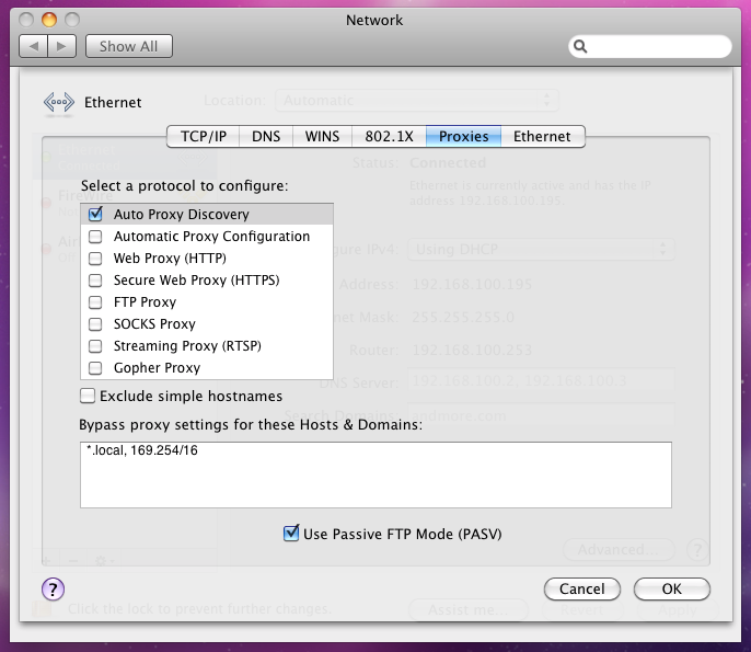 Proxy server settings mac os x